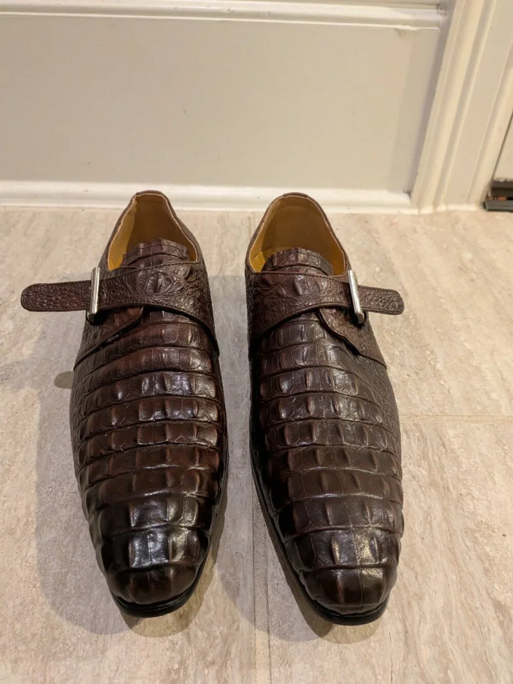 Vero cuoio Brown Leather Shoes Crocodile Pattern Lace Up Size 40 US 8